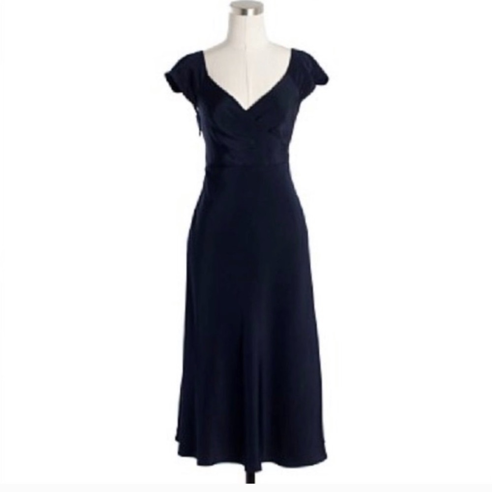 Navy J. Crew Silk Tricotine Cecelia Dress